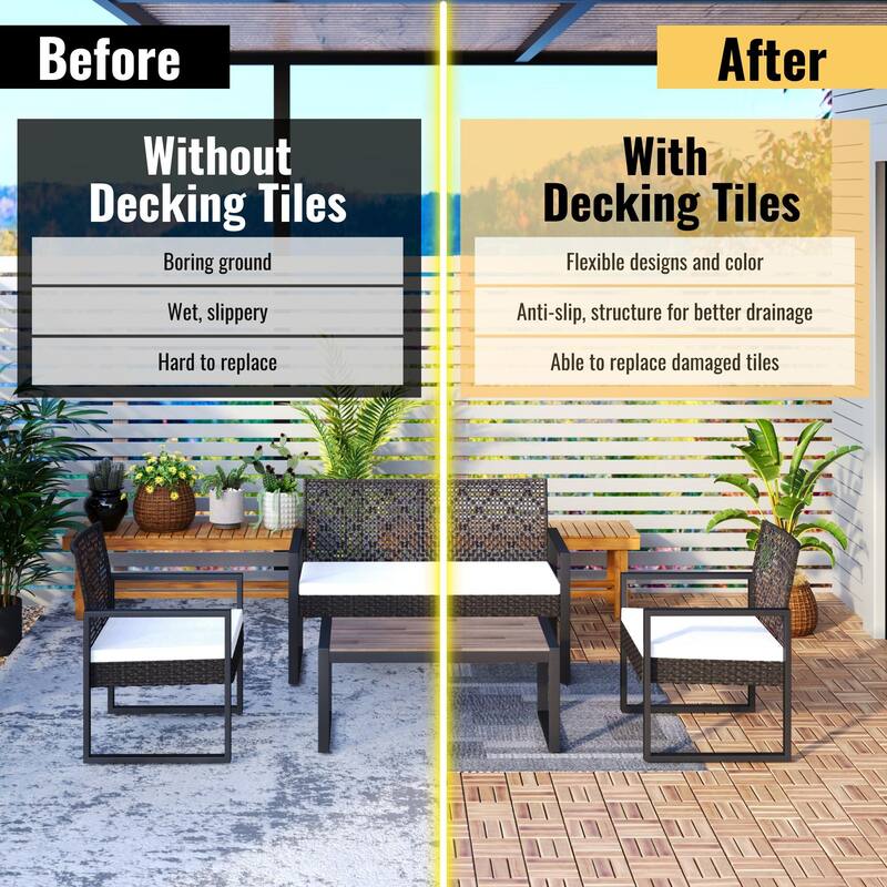 20 PCS Interlocking Deck Tiles Checker Pattern, 12" x 12"Square Acacia Hardwood Outdoor Flooring for Patio,Bancony,Pool Side