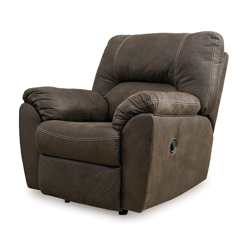 Neal Rocker Recliner Chair, Foam Cushions, Canyon Brown Faux Leather