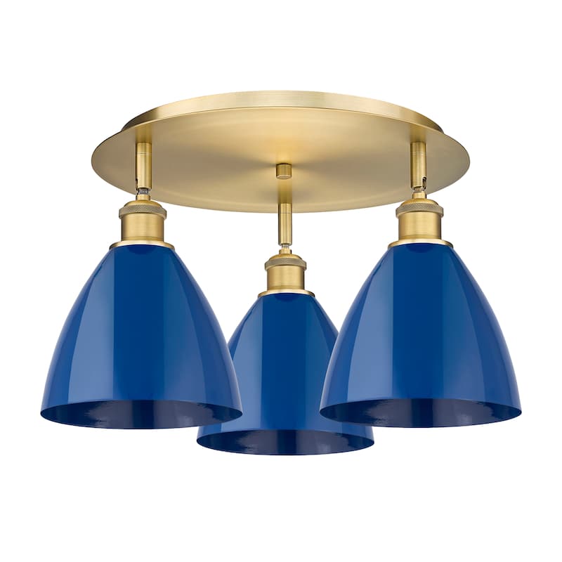 Innovations Lighting Ballston - 3 Light 19" Flush Mount - Blue/Brushed Brass
