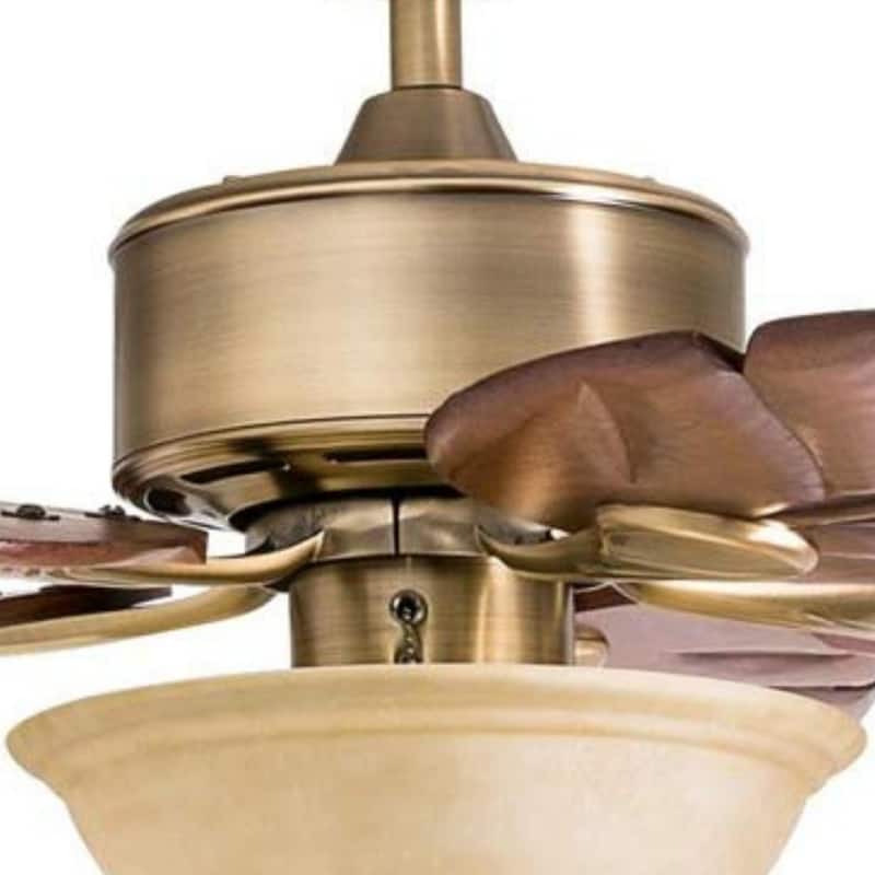 52" Honeywell Royal Palm Aged Brass LED Ceiling Fan with Light, Pull Chain