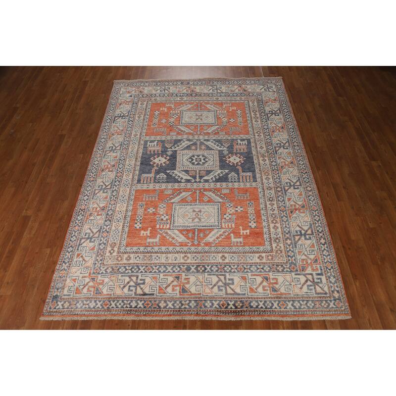 Hand Knotted Oriental 100% Wool Carpet Transitional Tribal Oranges & Rust Oushak Area Rug - 8' 11'' X 6' 5''