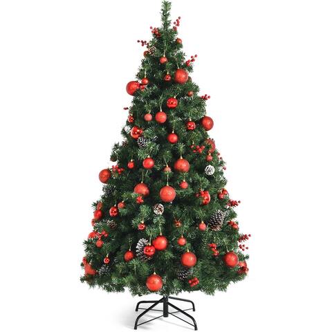 Pre-lit Christmas Hinged Tree with Red Berries and Ornaments
