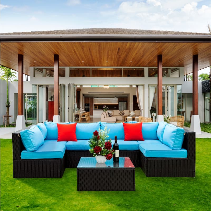 5 Pieces PE Rattan Sectional Sofa set with 2 Pillow