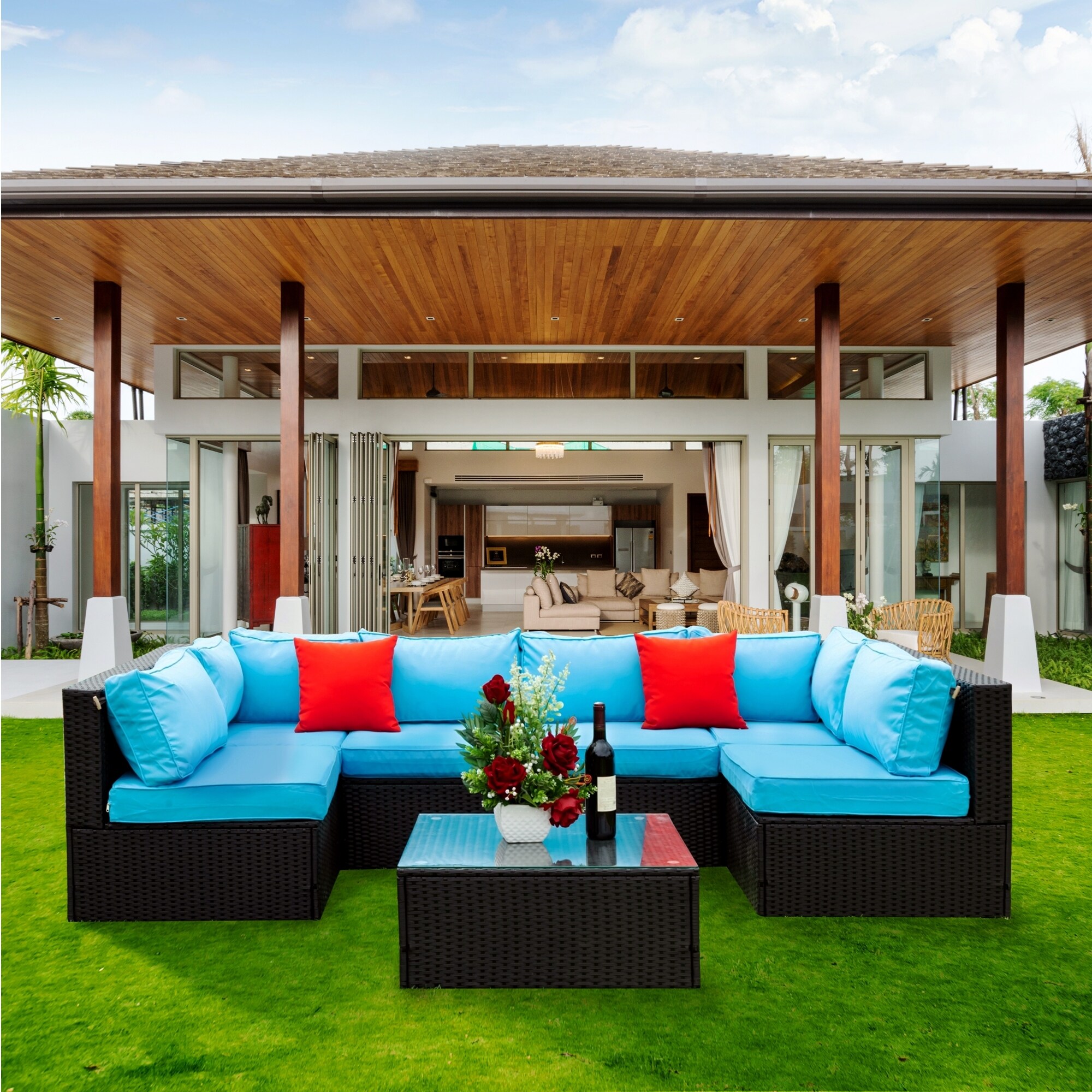 U shaped best sale rattan garden furniture