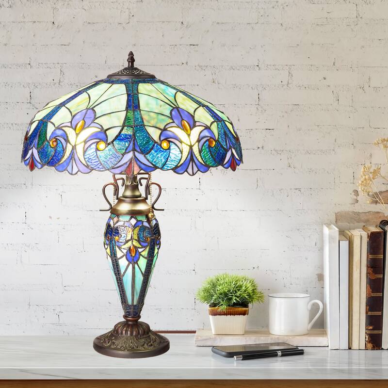 Halston River of Goods Double Lit Stained Glass 24.5-Inch Table Lamp - 18" x 18" x 24.5"