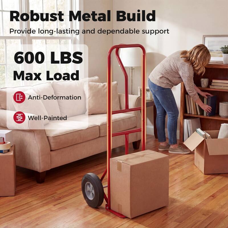 Gymax Heavy-Duty 600 LBS Metal Hand Truck w/P-Handle & 10'' Rubber