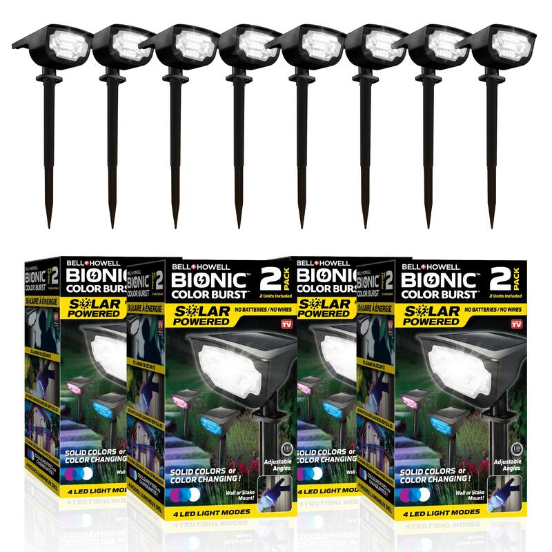 Bell + Howell Bionic Color Burst Solar Powered Waterproof Pathway Lights- 8 Pack - Black