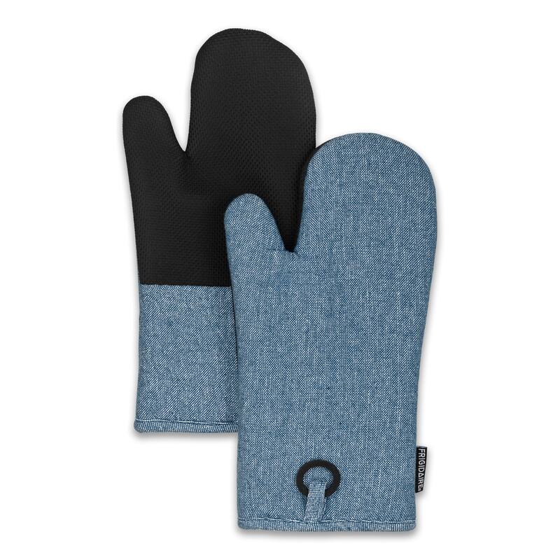 Denim Blue Heat Resistant Thick Soft Quilted Lining Kitchen Oven Glove Mitts With Neoprene - 1 Pair - 1 Pair - Denim Blue
