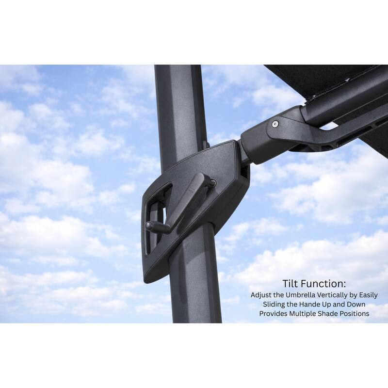 Piola Dark Grey 10 ft. Square Aluminum Patio Cantilever Smoke Grey Fabric Umbrella with Granite Base