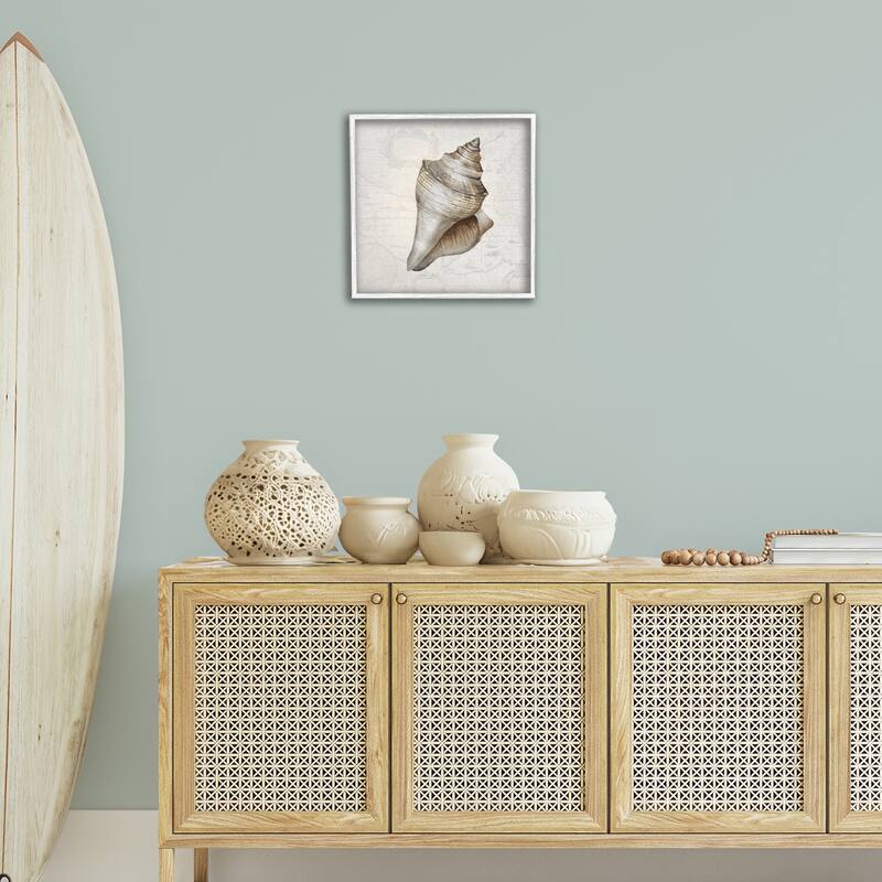 Stupell Conch Shell over Vintage Map Framed Giclee Art Design By Conrad Knutsen