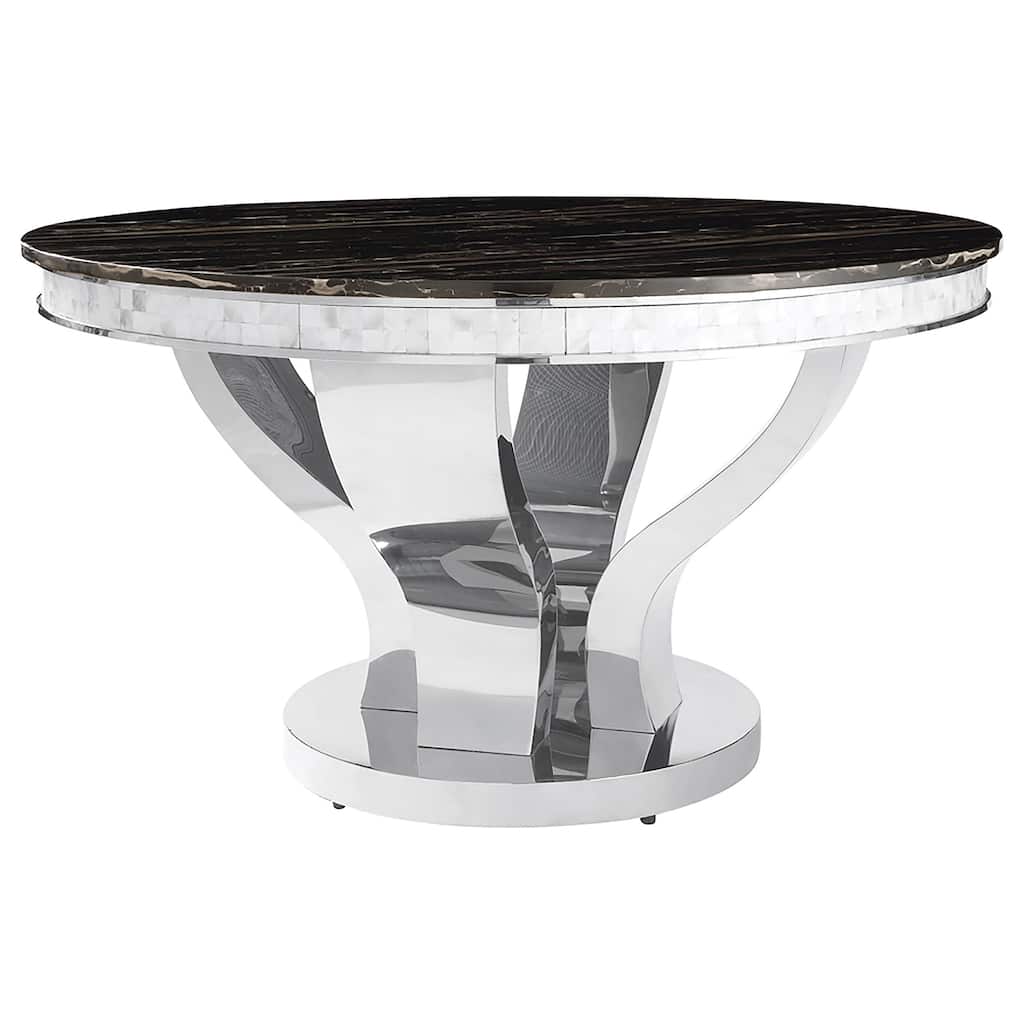 Anchorage Round 51-inch Glass Top Dining Table Polished Stainless Steel