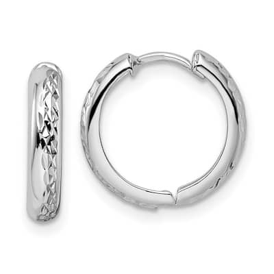 Curata 14k White Gold Polished Textured 3x15mm Hinged Hoop Earrings