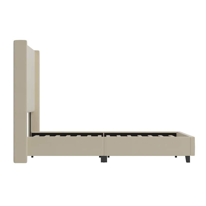 Modern Upholstered Platform Bed with Channel Stitched Headboard