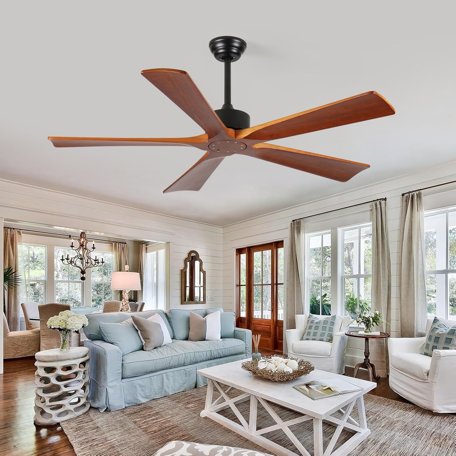 Sofucor 48/52/56/60 Inch Solid Wood Ceiling Fan with Light and