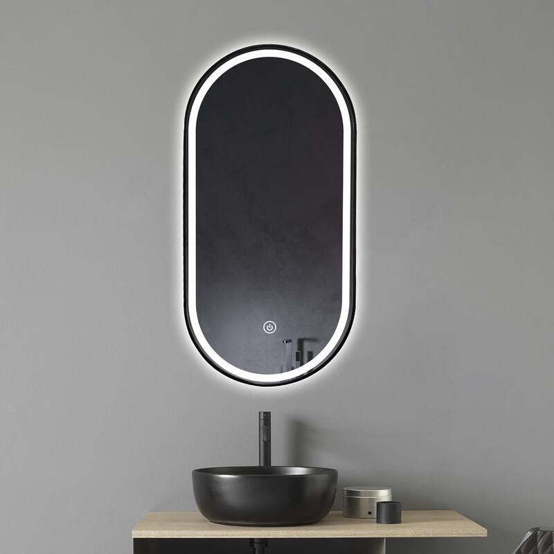 Khristy XL LED 39.5 in. x 23.6 in. Black Metal Framed Oval Fog Free LED Bathroom Mirror - 23.6" w x 39.5" h x 1.1" d