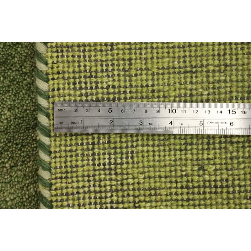 Hand Knotted Oriental 100% Wool Carpet Modern Stripe Green Gabbeh Area Rug - 6' 5'' X 4' 10''