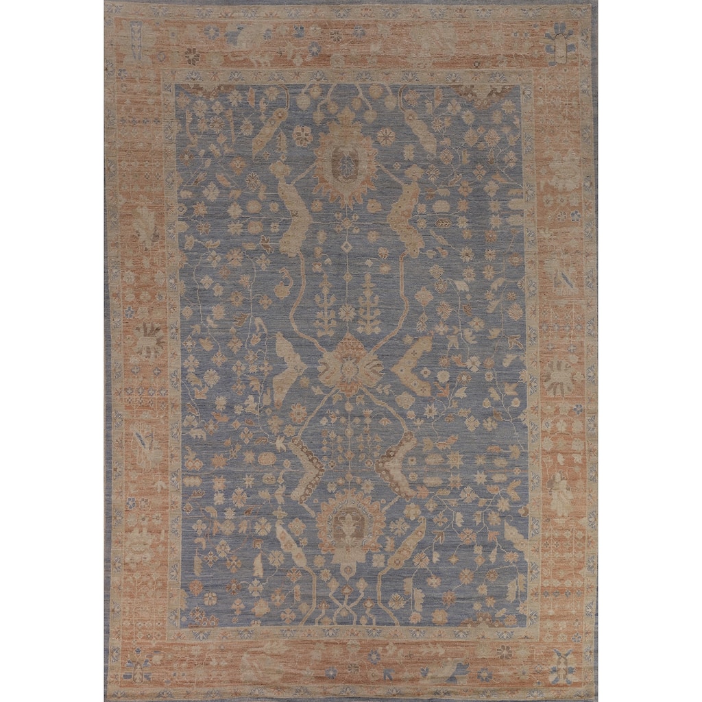 Blue Oushak Vegetable Dye Turkish Area Rug Handmade Wool Carpet - 9'5"x 12'2"