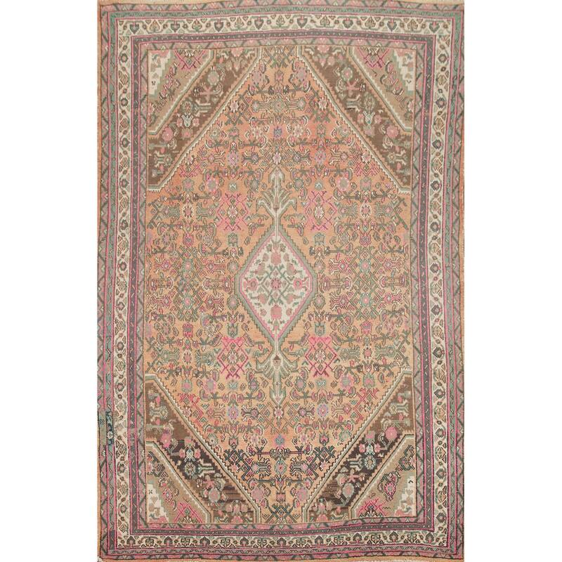 Hand Knotted Oriental 100% Wool Carpet Traditional Medallion Coral Hamedan Area Rug - 9' 8'' X 6' 11''