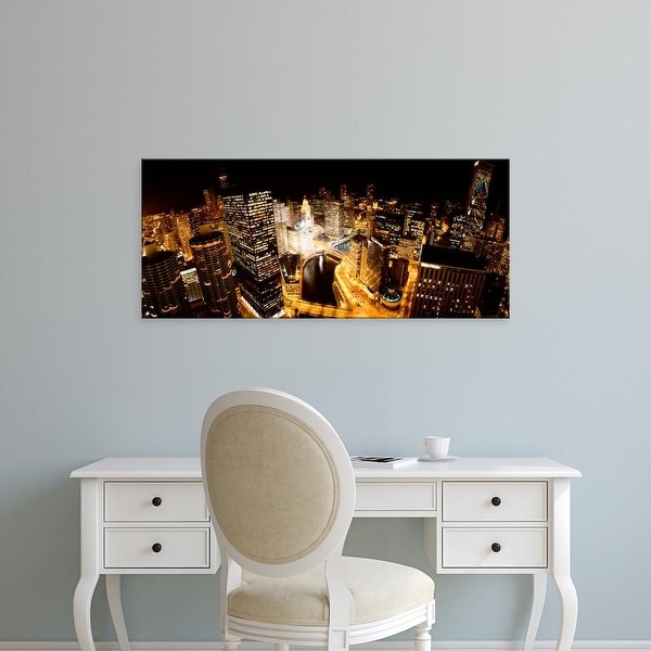 Easy Art Prints Panoramic Image 'USA, Illinois, Chicago, Chicago River, View of the city at night' Canvas Art