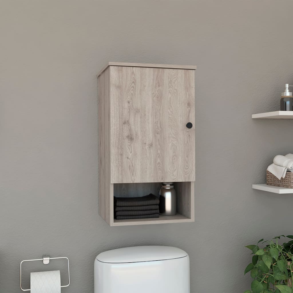 Medicine Cabinet with One Door, One Open Shelf, and Two Internal Shelves, Soft-Close Hinges, Engineered Wood