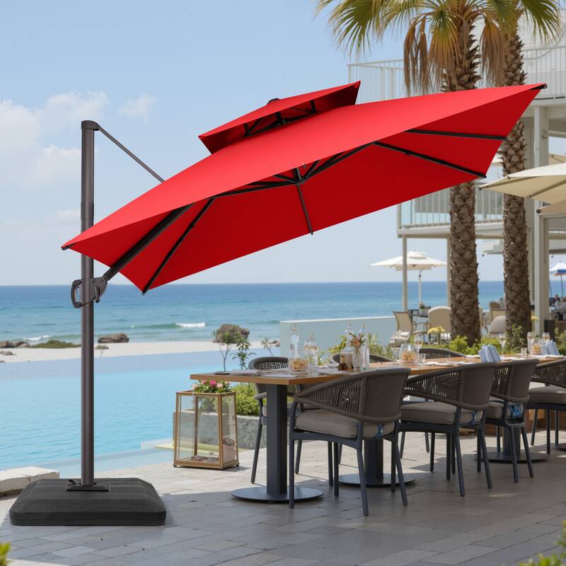 VredHom Double Top 10x10 FT Square Patio Cantilever Umbrella with Weight Base