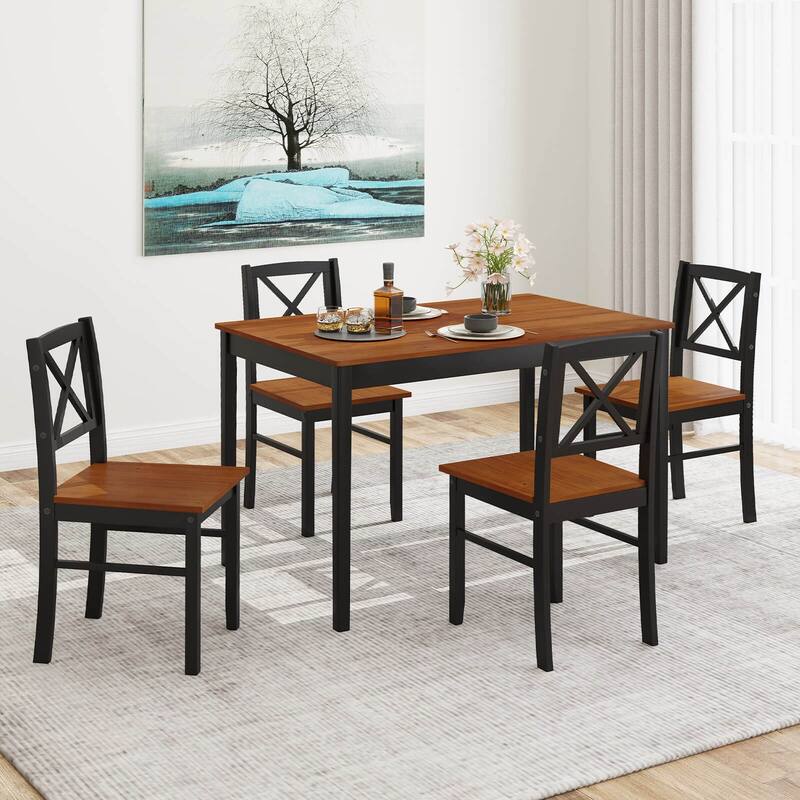Costway 5 Piece Dining Table Set for 4 People with Rubber Wood Legs,