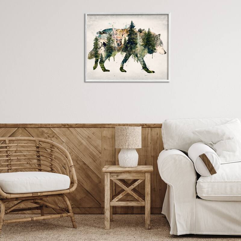 Stupell Woodland Wildlife Wolf Contour Framed Giclee Art Design By Barrett Biggers