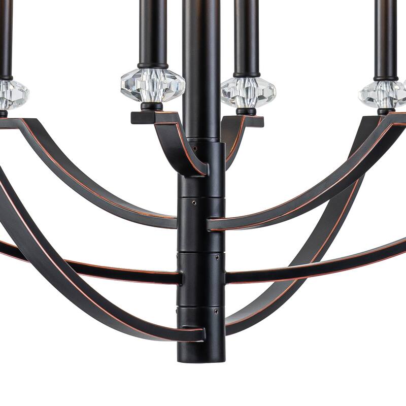 8-Light Industrial Black Chandelier Crystal Accents Adjustable Arms - Dia.40.94-in