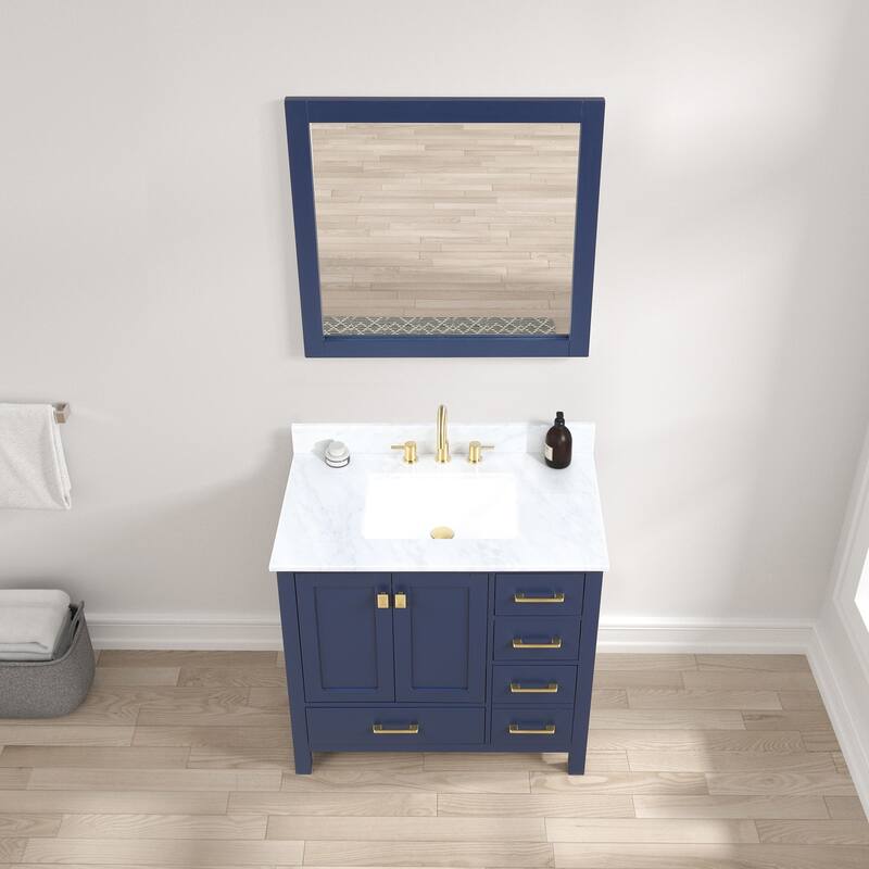 36" Freestanding Bathroom Vanity with Marble Countertop, Undermount Sink with Mirror