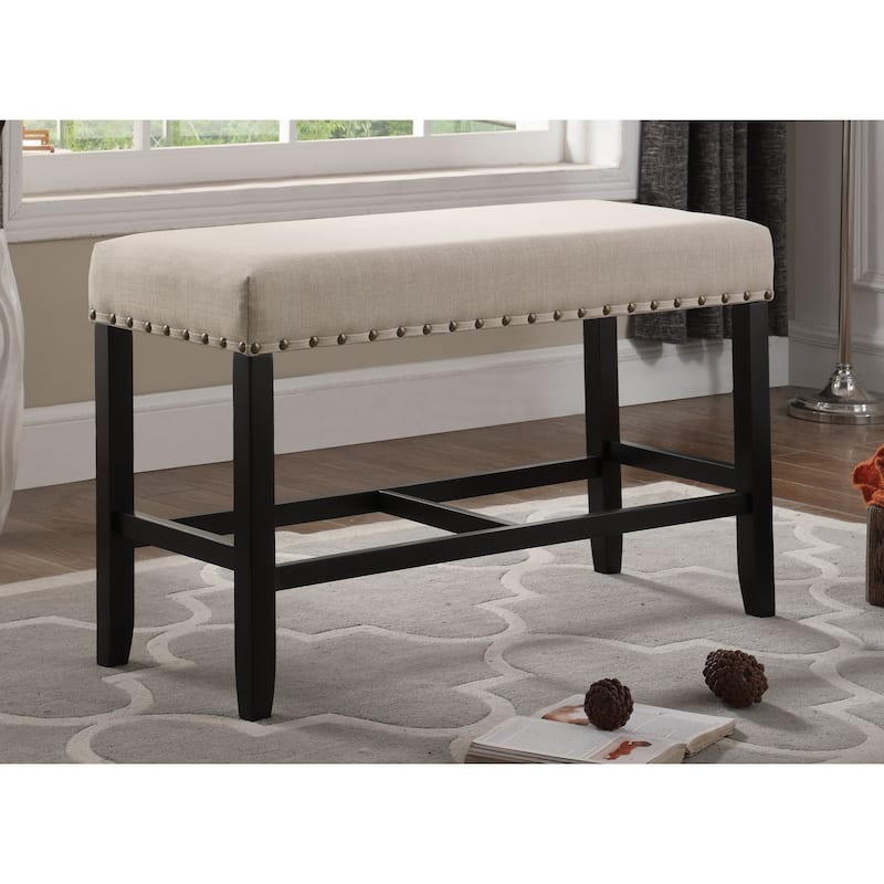 Roundhill Furniture Biony Blue Fabric Pub-Height 25.5" Dining Bench with Nailhead Trim