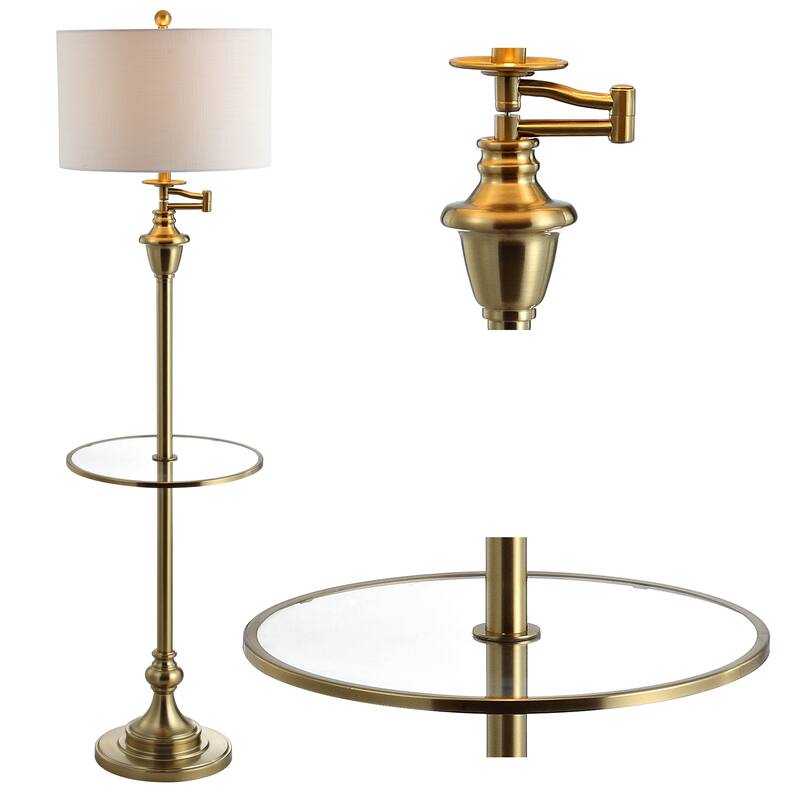 Luce 60" Metal/Glass LED Side Table and Floor Lamp, Chrome by JONATHAN Y - 60" H x 16" W x 16" D