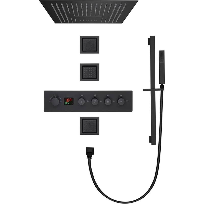 DeerCreek Premium 16" LED Music Digital Thermostatic Faucet Shower System w/ Slide Bar, Jets-MB - Matte Black