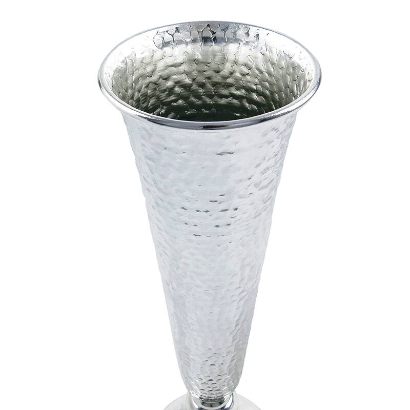 Silver Metal Hammered Trumpet Tabletop Flower Vase Centerpiece