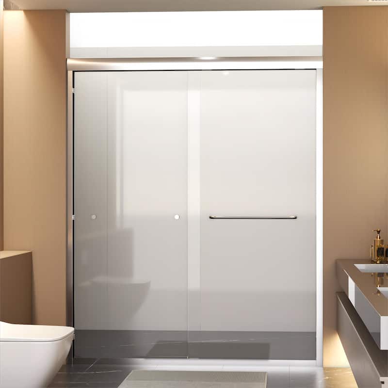 60''W Semi-Frameless 1/4'' Glass Double Sliding Shower Door in Black/Chrome for Bathroom