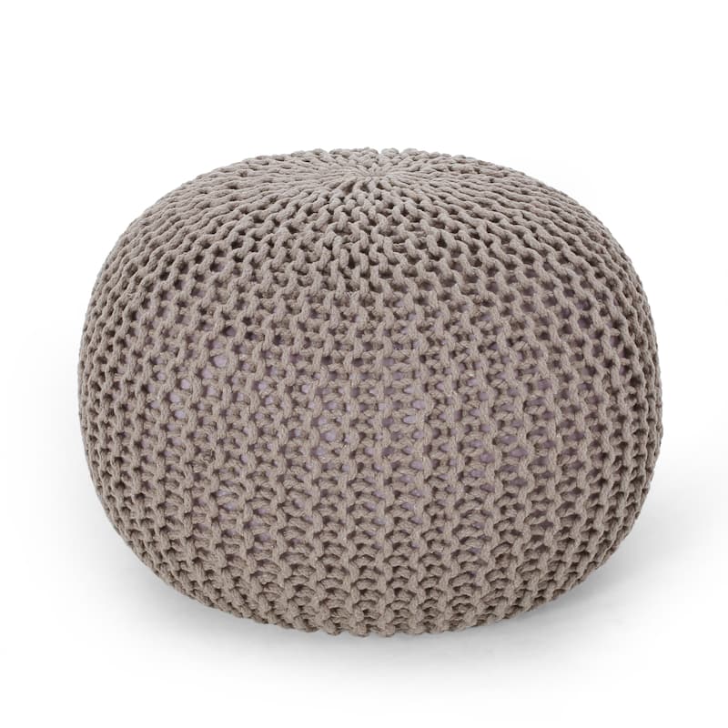 Nahunta Modern Knitted Cotton Round Pouf by Christopher Knight Home