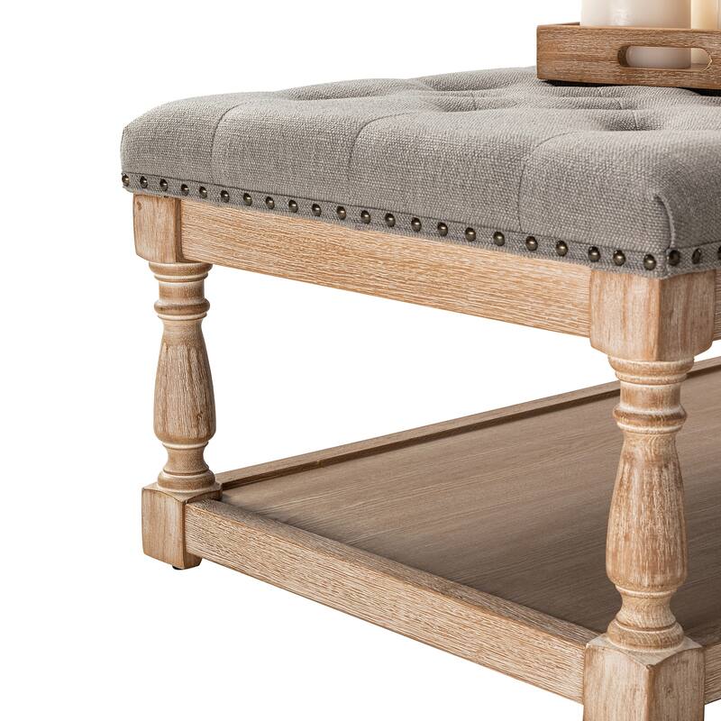 Conelius Upholstered Traditional Rectangular Cocktail Ottoman with a Tray by HULALA HOME