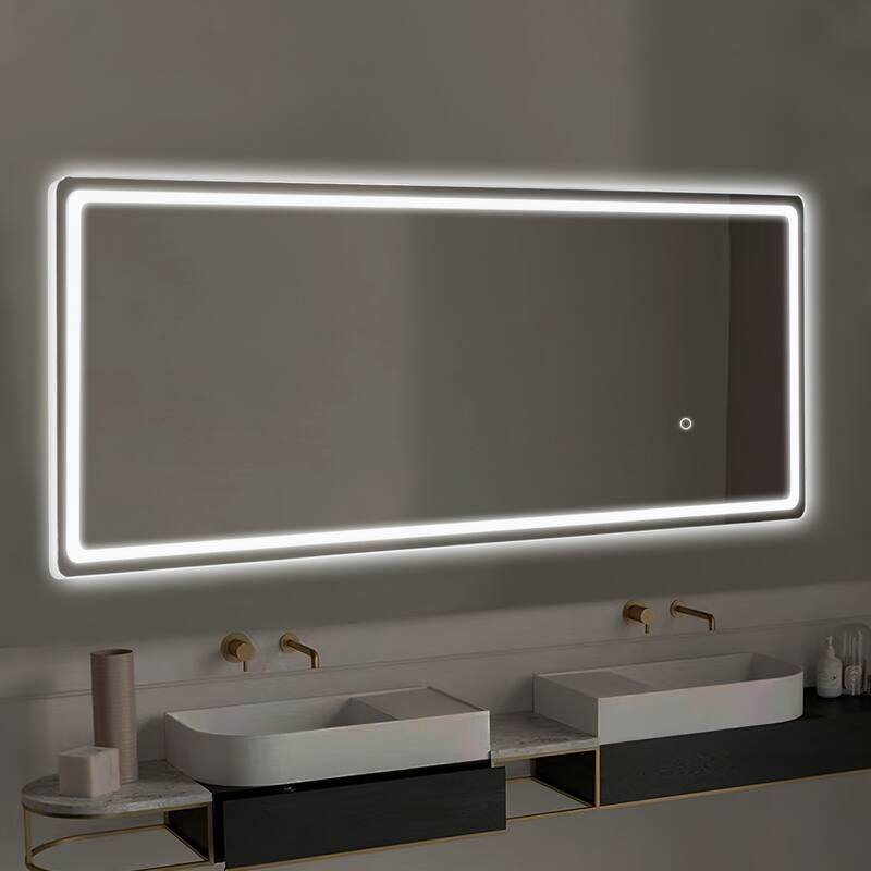 Smart LED Bathroom Fog-free Vanity Arched Mirror - 63x20 - Silver