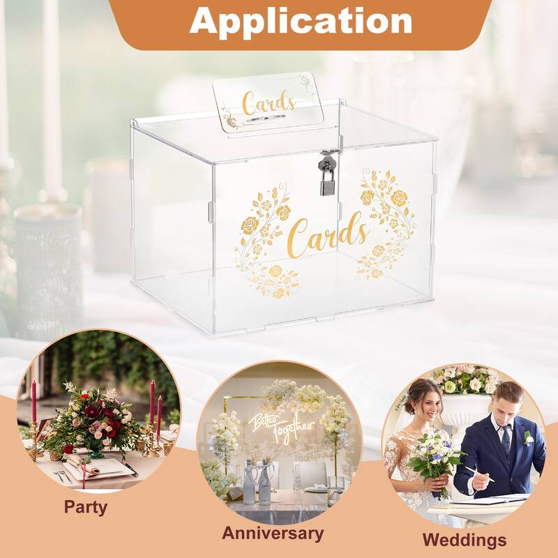 Acrylic Wedding Card Box with Lock Gift Card Box for Wedding Reception - Clear