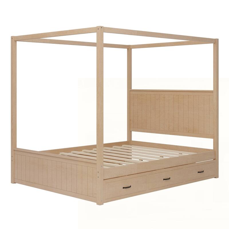 Canopy Platform Bed with Trundle and Three Storage Drawers