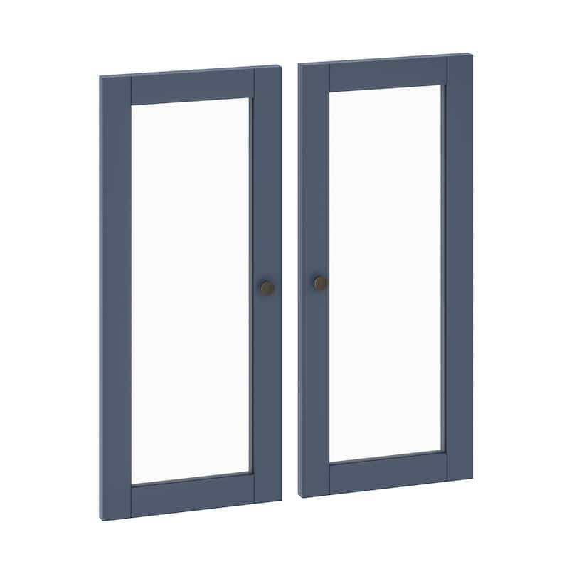 Palace Imports 100% Solid Wood Modular Kitchen Pantry Double Door Kit - Set of 2 - Antique Blue-Clear Glass