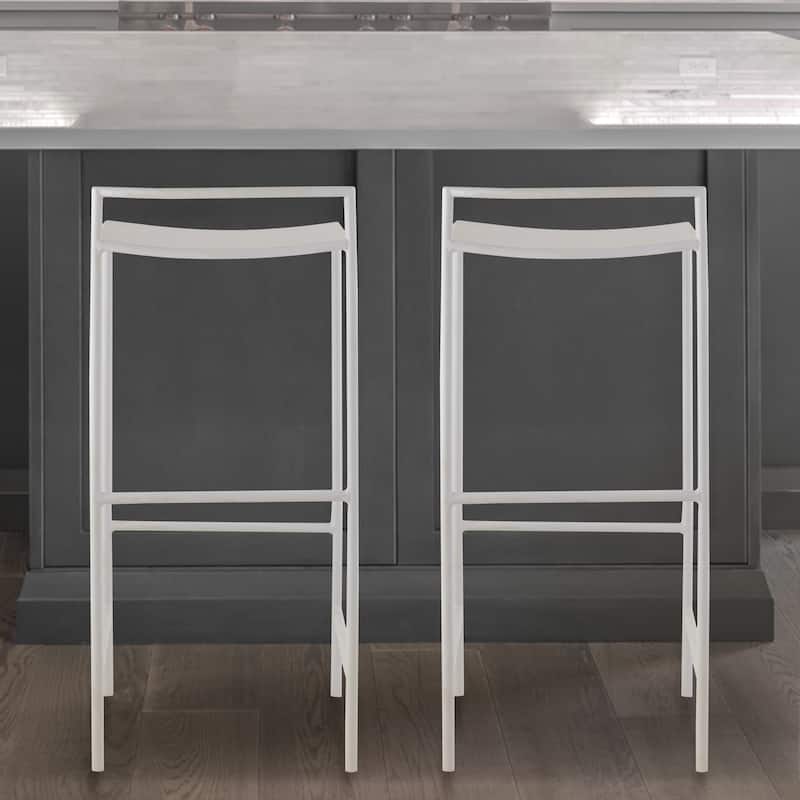 Bali 30" Coastal Contemporary Iron Saddle-Seat Low-Back Bar Stool with Foot Rest, by JONATHAN Y - 33"
