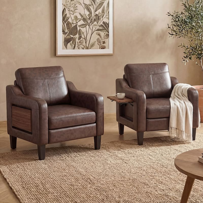 Modern Accent Chair with Wooden Armrest Comfortable Single Sofa Armchair for Living Room Bedroom Reading