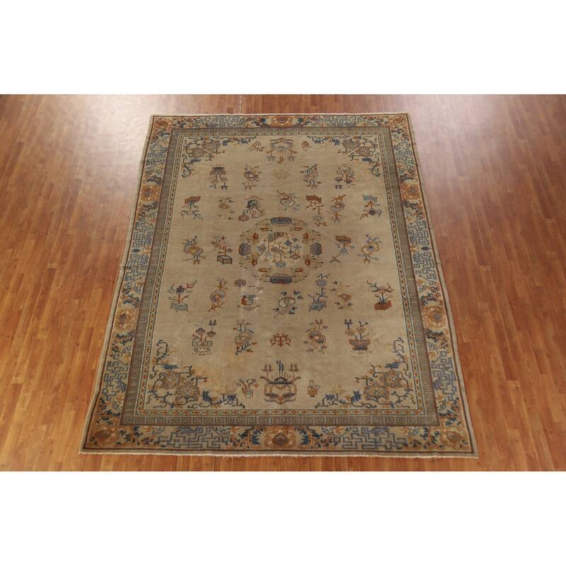 Hand Knotted Oriental 100% Wool Carpet Traditional Medallion Brown Art Deco Area Rug - 11' 1'' X 8' 7''