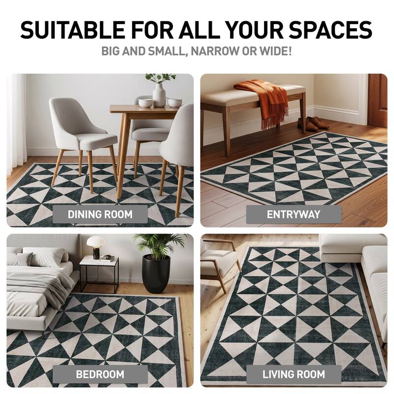 World Rug Gallery Geometric Diamond Washable Non-Slip Area Rug