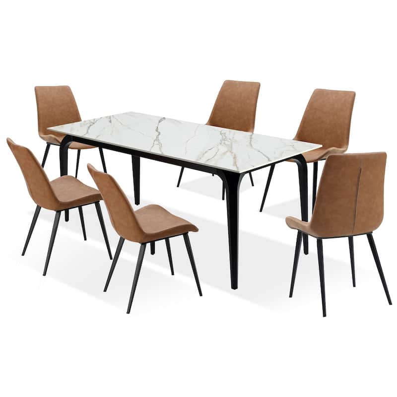 Nicoya Stone Top Rectangular Dining Table in Pumpkin Spice Stone and Black Metal - 30" x 32" x 71"