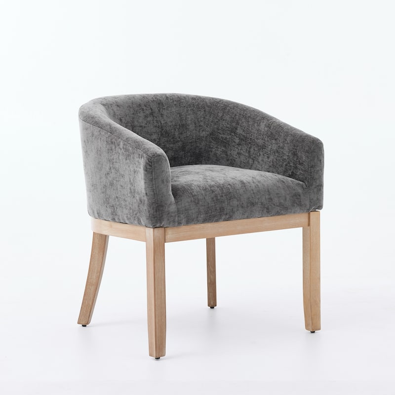 Mid Century Modern Upholstered Barrel Dining Chairs with Arms, Farmhouse Linen Kitchen Chairs with Natural Hardwood Frame