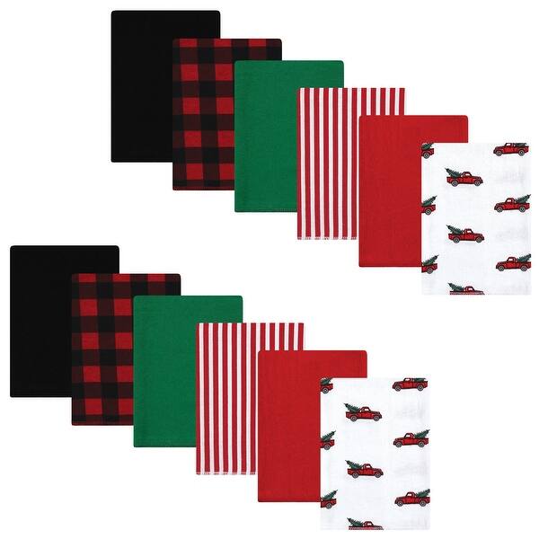 slide 1 of 1, Hudson Baby Infant Boy Cotton Flannel Burp Cloths Bundle, Christmas Tree Truck, One Size - Christmas Tree Truck - One Size