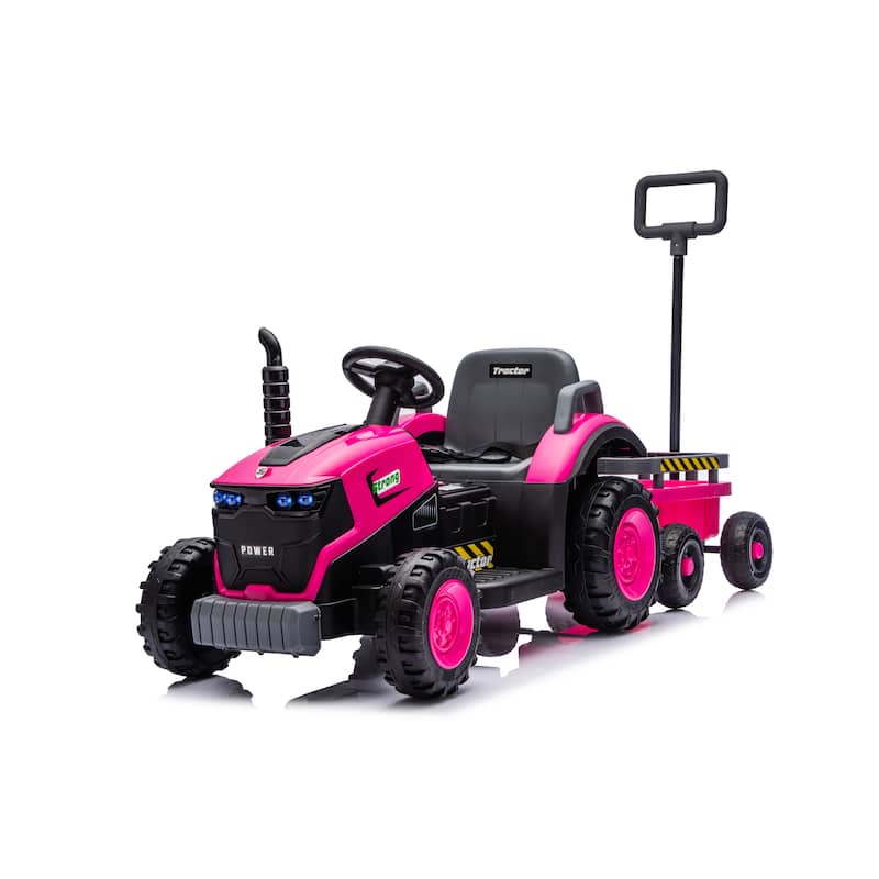Magenta Kids Ride On Tractor with Trailer, Remote Control Electric Tractor Ride on Car with Bluetooth Music