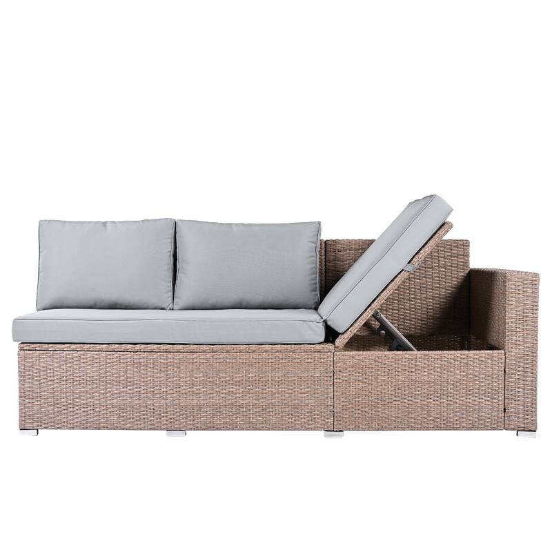 6-Piece All-Weather Outdoor PE Rattan Sofa Set - Patio Wicker Sectional with Storage Box, Removable Covers & Table