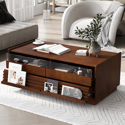 47.2" Modern Rectangle Coffee Table with 4 Drawers and 2 Display Shelves